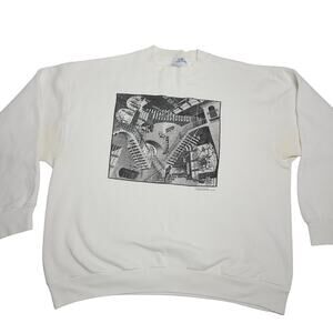 Vtg M.C. Escher Art Crewneck Sweatshirt Men's Medium White USA 1989